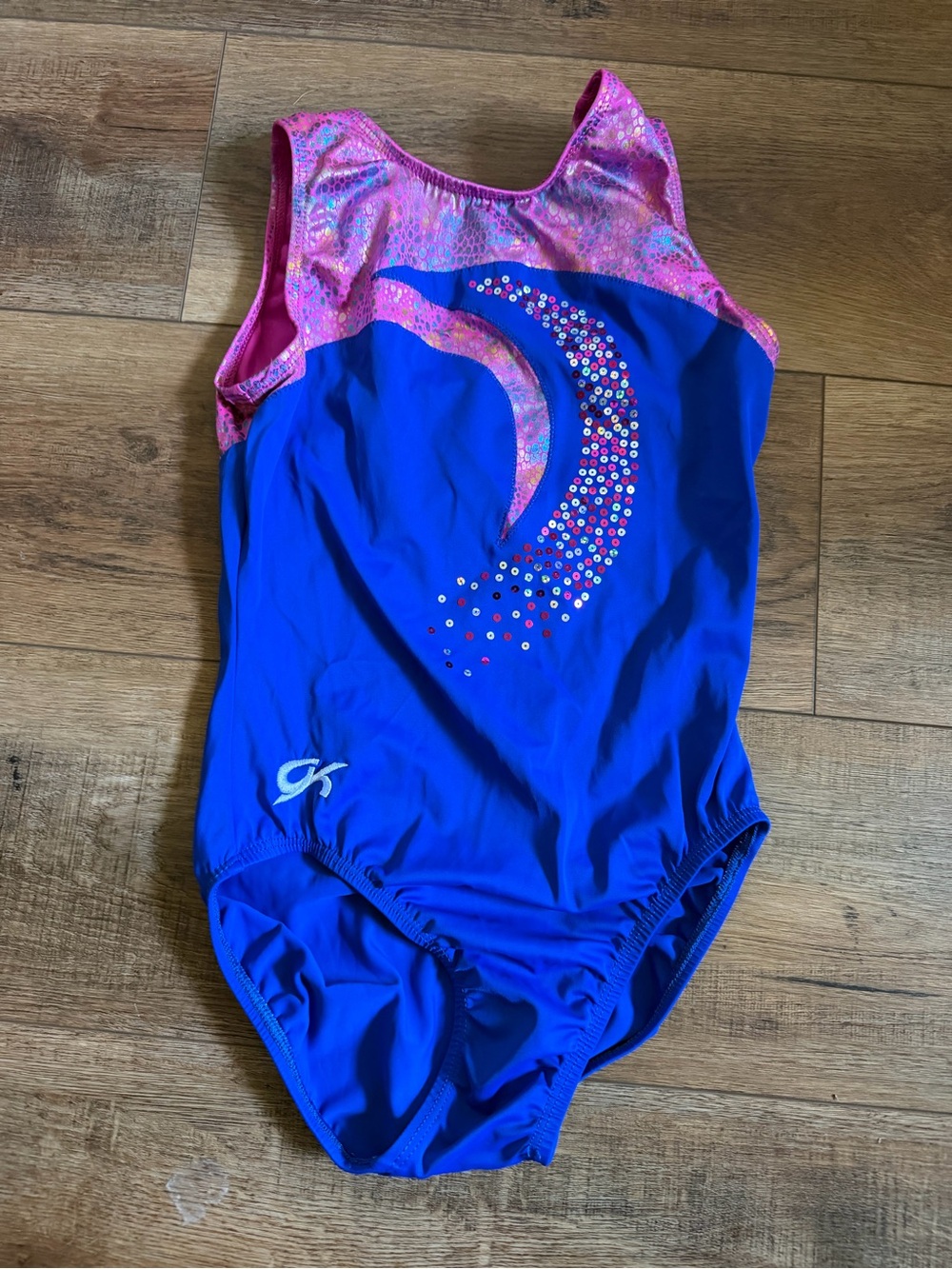 GK Girls' Royal Blue and Pink One-Piece Leotard size youth Large